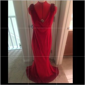 Red velvet feel gown